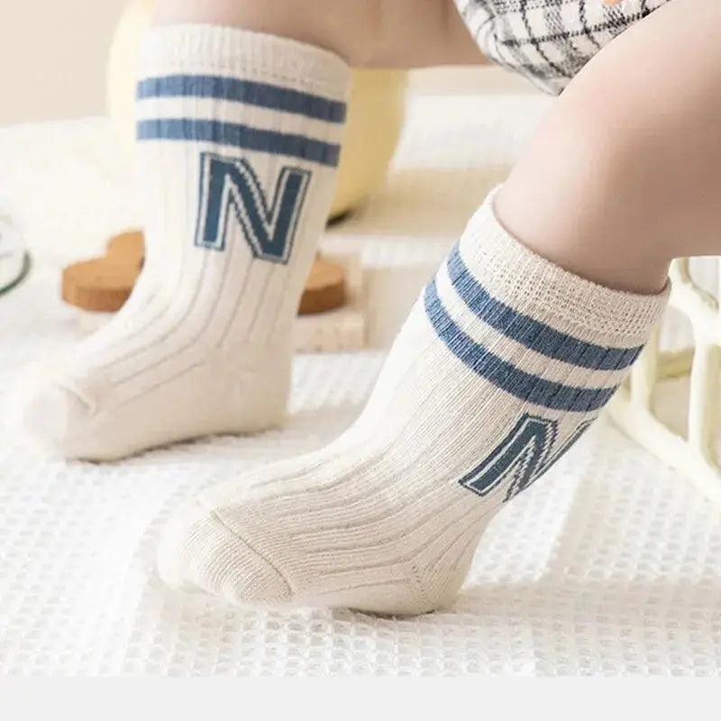 3 Pairs Baby Letter Socks Knit Soft Cotton Sock Kids Long Knee High Socks Infant Toddler Baby Boys Girls Cute Stripe Socks Picnicdouille