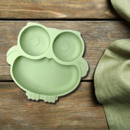 Assiette bébé en silicone avec ventouses - Design hibou Picnicdouille