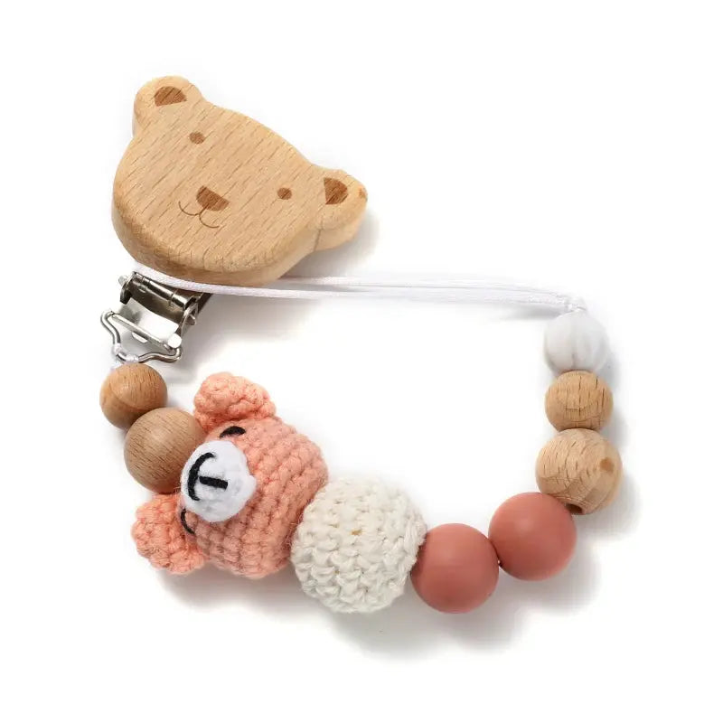 Attache tétine en crochet avec clip en bois - Picnicdouille