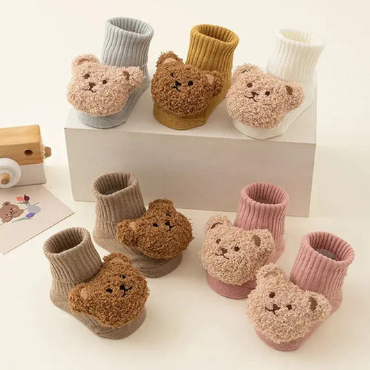 Cute Cartoon Bear Baby Socks for Boy Girl Winter Soft Cotton Anti Slip Soled Newborn Toddler Sock Kids Thicken Socken Warm Socks Picnicdouille