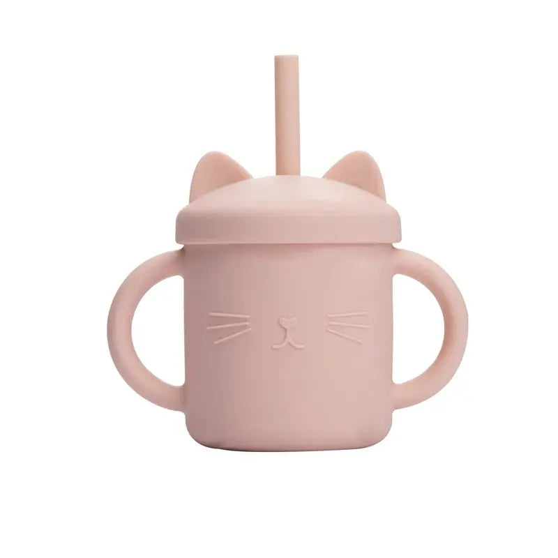 Tasse bébé en silicone avec paille - Modèle chat - Picnicdouille