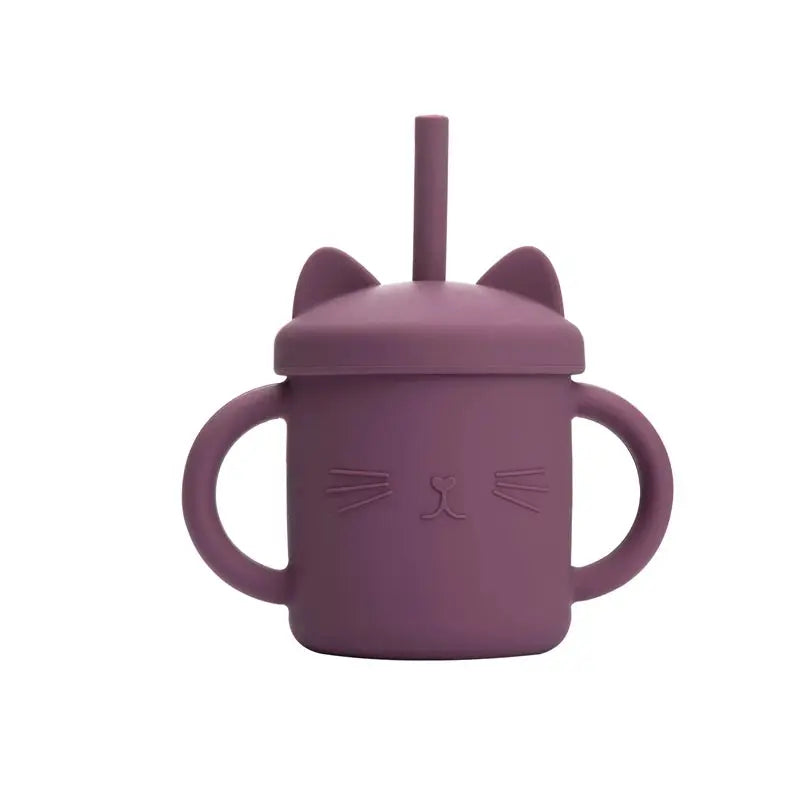 Tasse bébé en silicone avec paille - Modèle chat - Picnicdouille