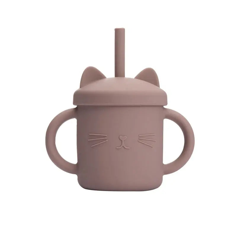 Tasse bébé en silicone avec paille - Modèle chat - Picnicdouille