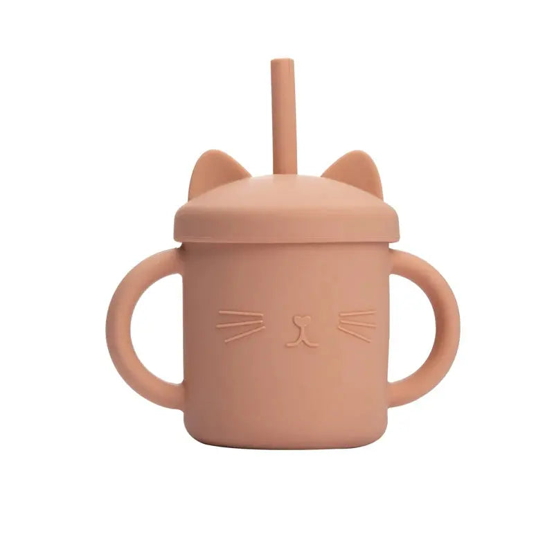 Tasse bébé en silicone avec paille - Modèle chat - Picnicdouille