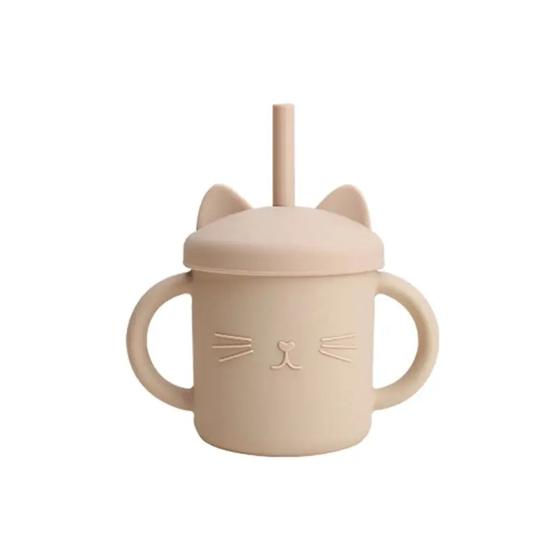 Tasse bébé en silicone avec paille - Modèle chat - Picnicdouille