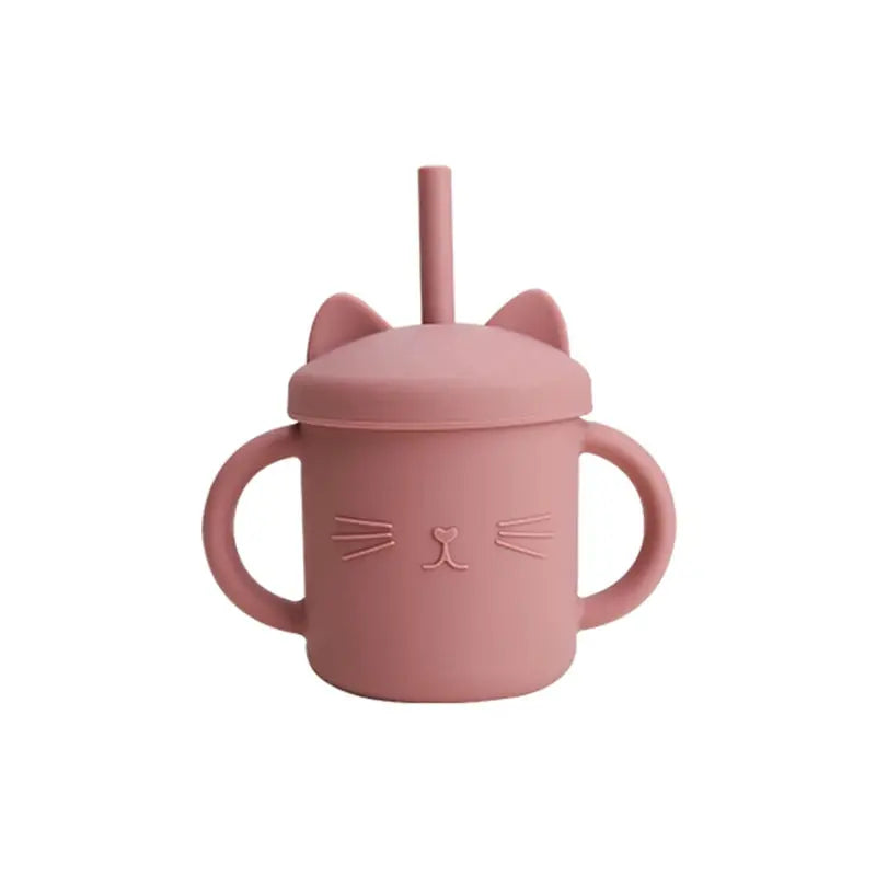 Tasse bébé en silicone avec paille - Modèle chat - Picnicdouille