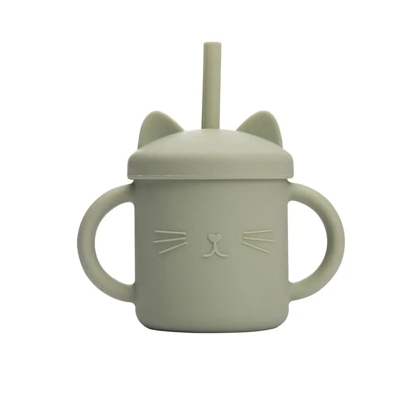 Tasse bébé en silicone avec paille - Modèle chat - Picnicdouille