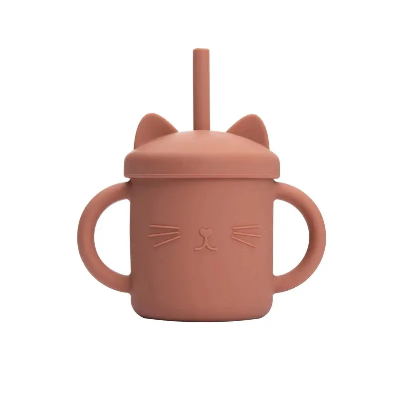 Tasse bébé en silicone avec paille - Modèle chat - Picnicdouille