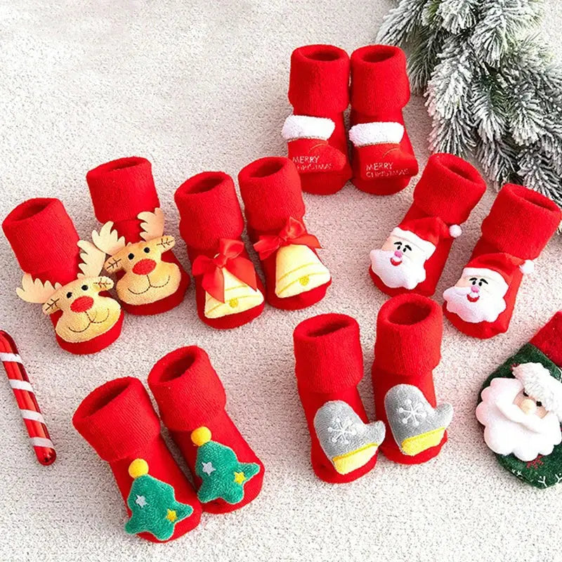 Kids Children's Socks for Girls Boys Non-slip Print Cotton Toddler Baby Christmas Socks for Newborns Infant Short Socks Clothing Picnicdouille